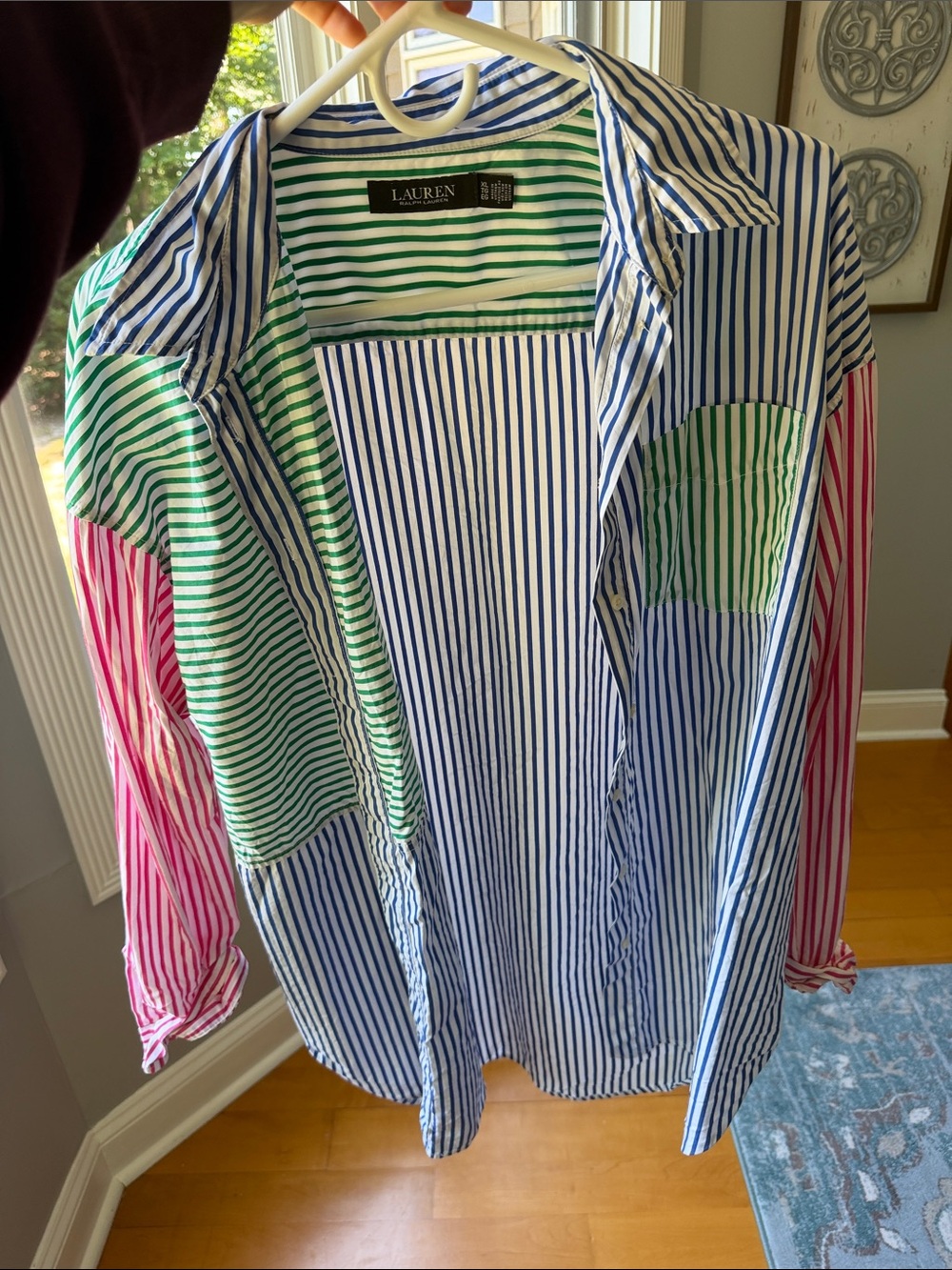 Lauren Ralph Lauren Blue, Green & Pink Patchwork Striped Button-Down Shirt